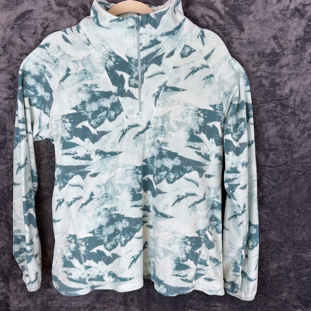Columbia Womens L Blue/White Abstract Fleece 1/4 Zip Mock Neck Sweatshirt